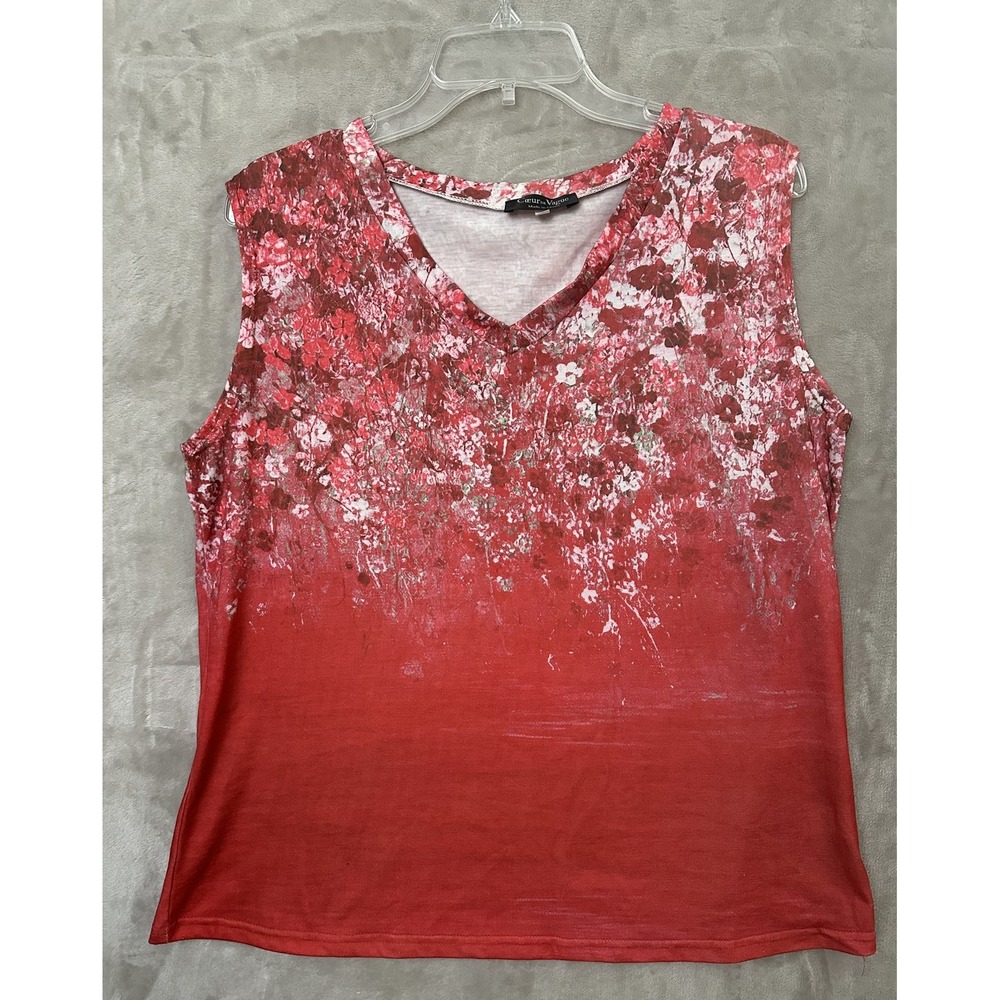 Coeur De Vague Top Womens 2XL Red Pink White Floral Sleeveless Blouse Casual
